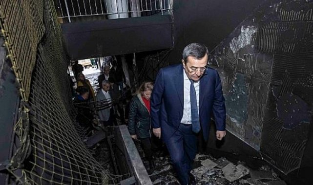 Batur, yanan Necatibey İlkokulu’nda incelemelerde bulundu